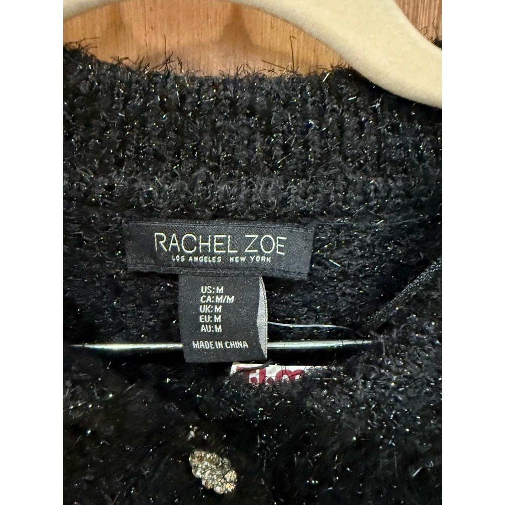 Rachel Zoe NWT Womens Black Metallic Knit Polo Top & Pleated Midi Skirt Set Med - Picture 2 of 11